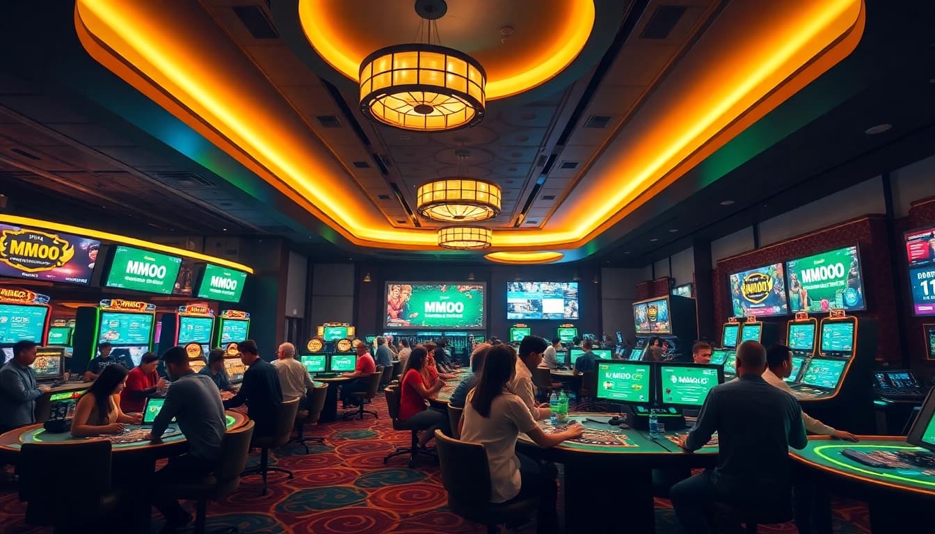 MMOO online gambling environment featuring diverse players and interactive gaming tables