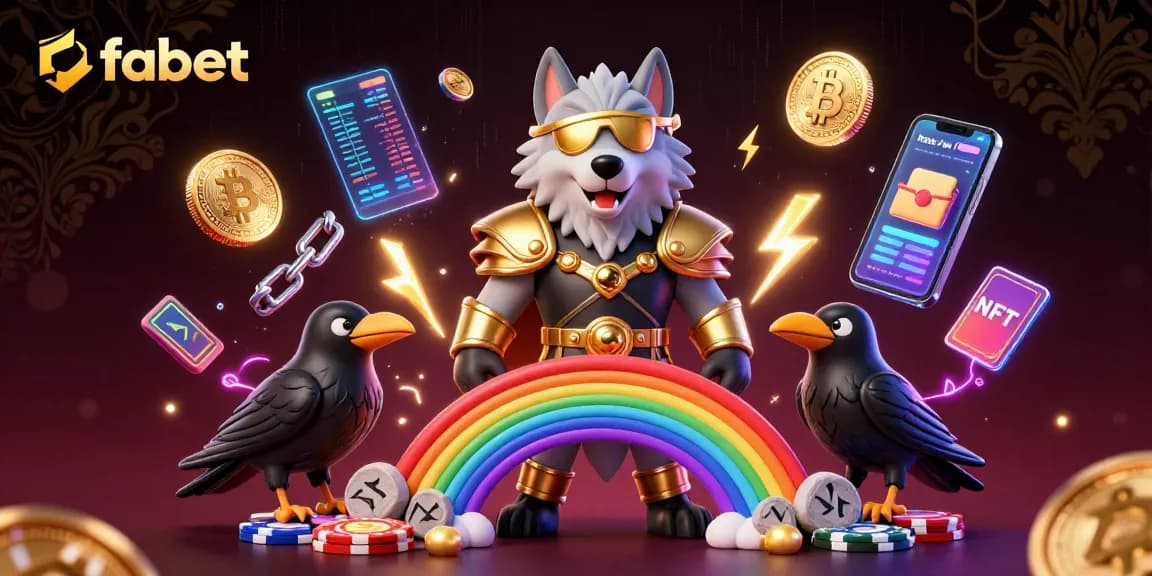 Join fabet's gaming adventure with a mythical Norse wolf on a vibrant casino bridge.