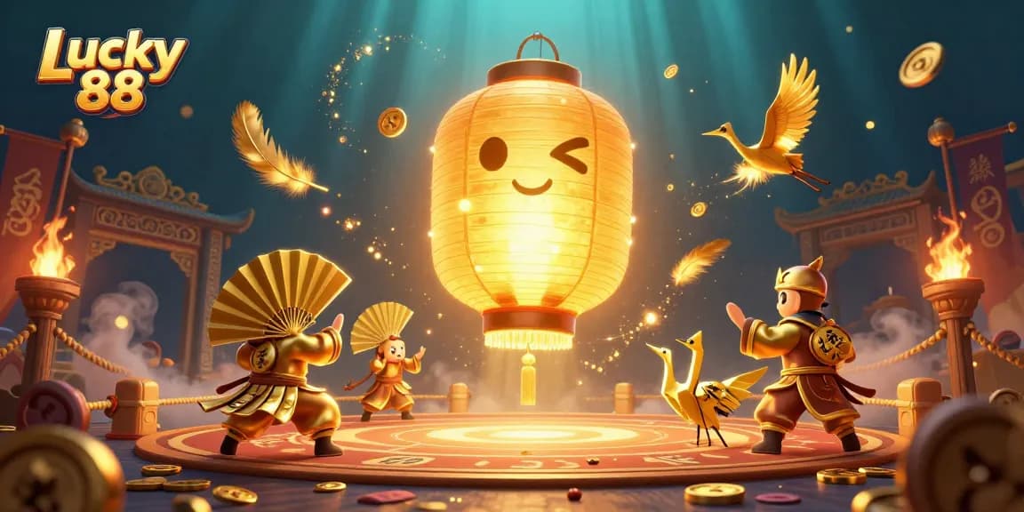 Engage with Lucky 88's vibrant casino spirit above a dynamic night market illustrated in 3D.