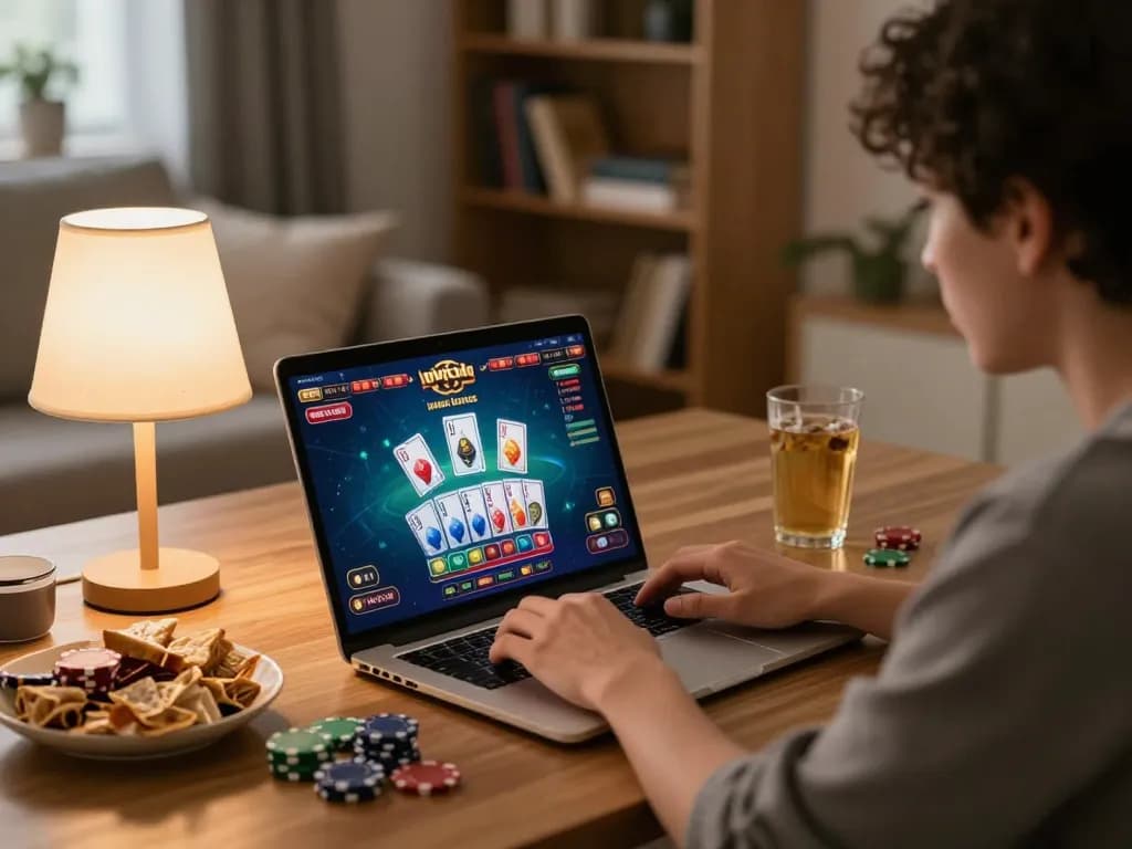 Engagerande spelupplevelse på ett casino utan licens med en spelare fokuserad på sitt online-spel