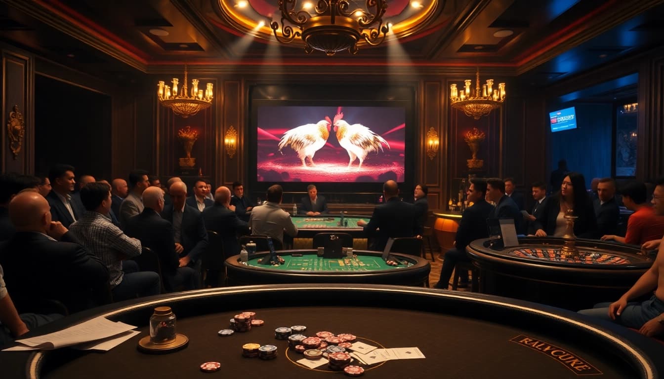 Experience excitement with đá gà trực tiếp in a high-stakes gambling environment filled with vibrant action.