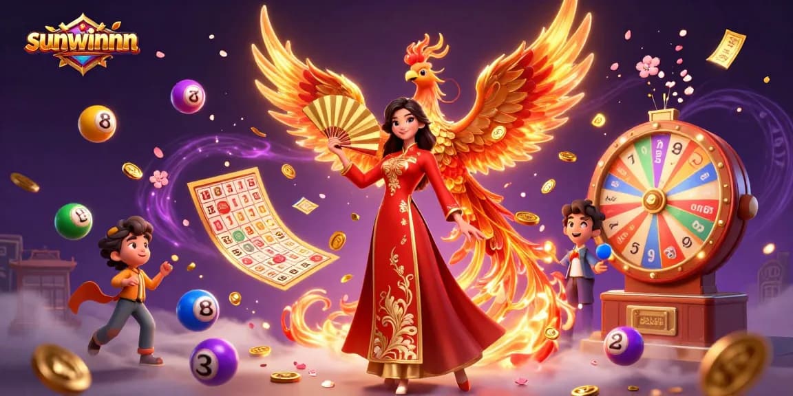 Win big with sunwinnnn in an exhilarating 3D casino scene filled with vibrant games, lucky tokens, and fantasy elements.