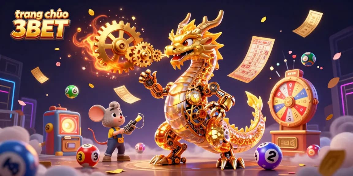 Engage with the colorful universe of trang chủ 3BET, featuring a dragon and vibrant lottery elements.