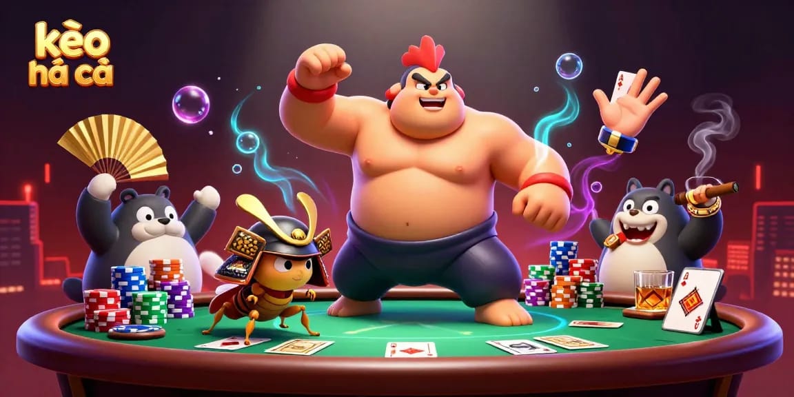 Engage in thrilling kèo nhà cái action with dynamic 3D characters amidst vibrant casino elements.