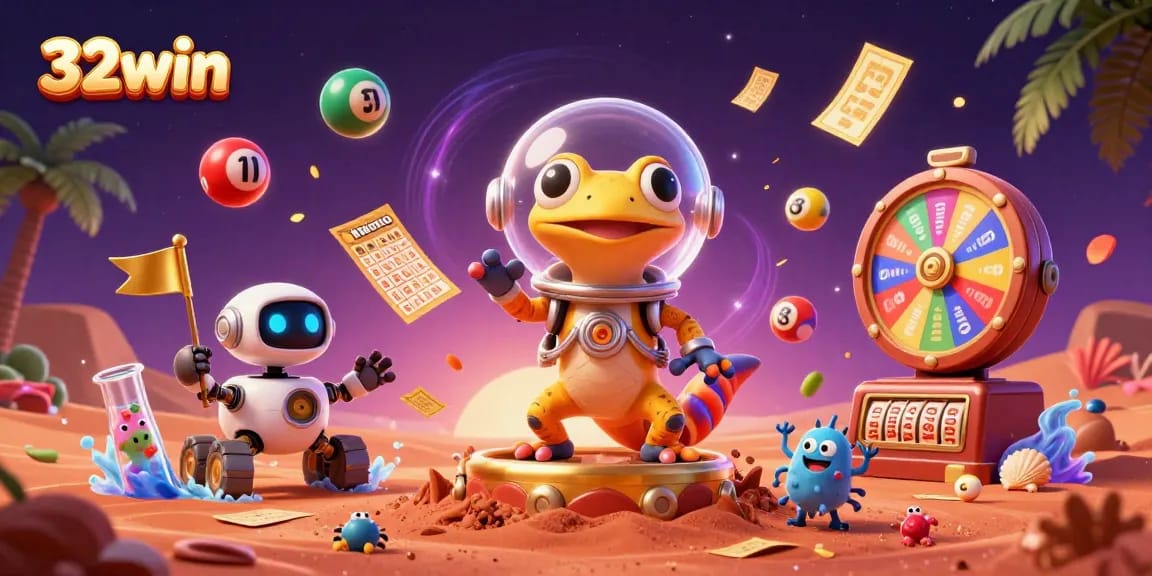 Win big with 32win in this vibrant 3D casino adventure featuring exciting gaming elements.