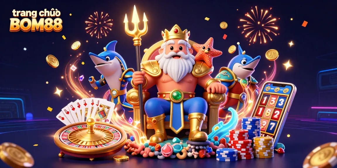 Experience gaming adventure at trang chủ BOM88 with Neptune and dazzling casino elements.