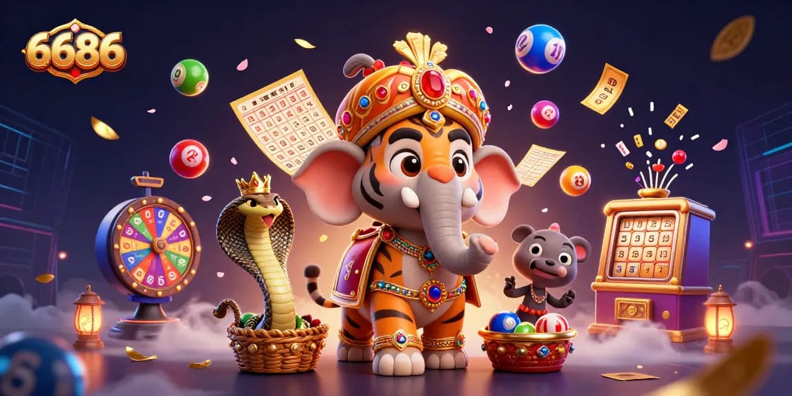 Place bets at 6686 with a vibrant and dynamic casino scene featuring joyful gaming elements.