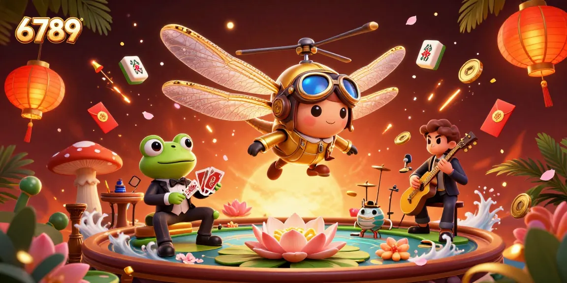 Engage with thrilling casino action as 6789 showcases vibrant characters like a dragonfly pilot and frog dealer.