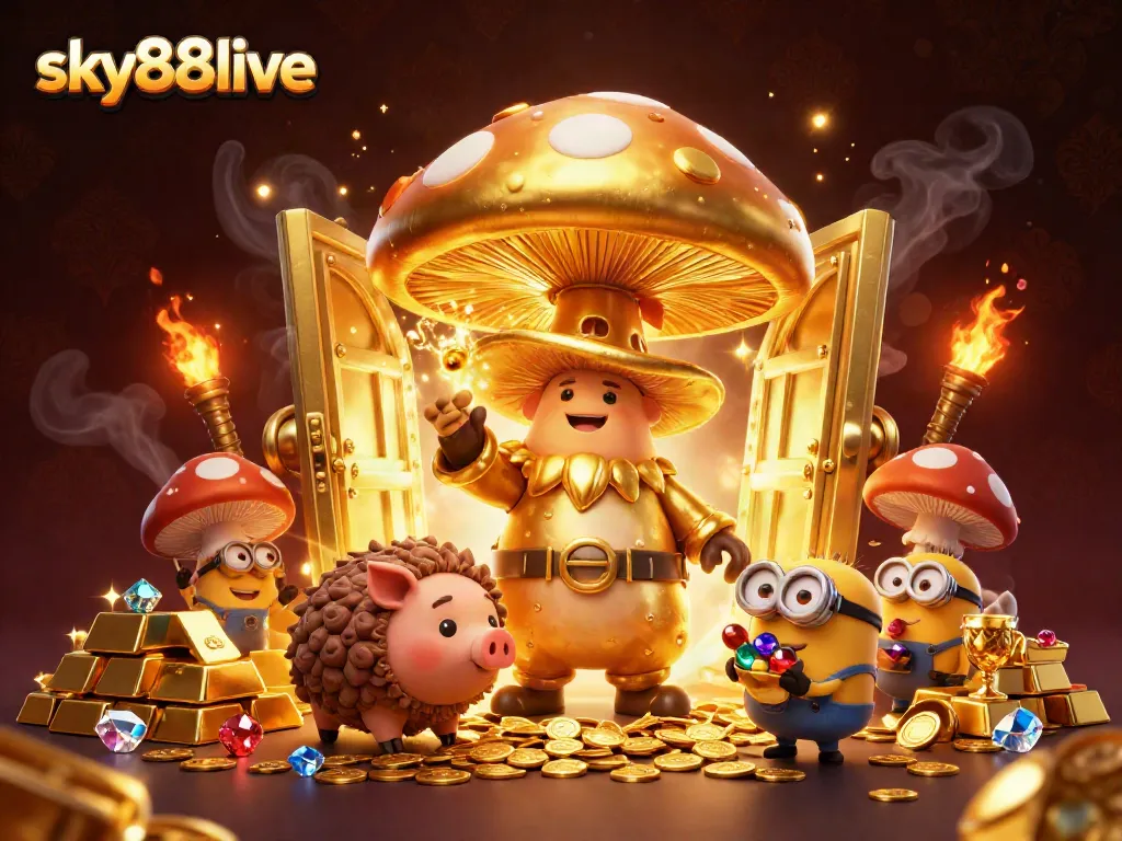 Experience thrilling gaming moments with sky88live's vibrant casino scene illustrated in 3D.