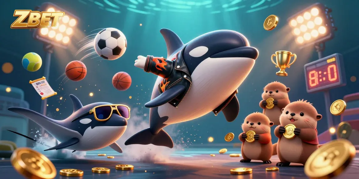ZBET inspires excitement with a dynamic underwater scene of gambling fun featuring sea creatures and sports elements.