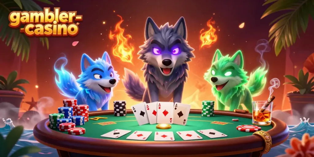 Spela poker med gambler-casino och upplev spänningen i en 3D-värld av spektra och kort.