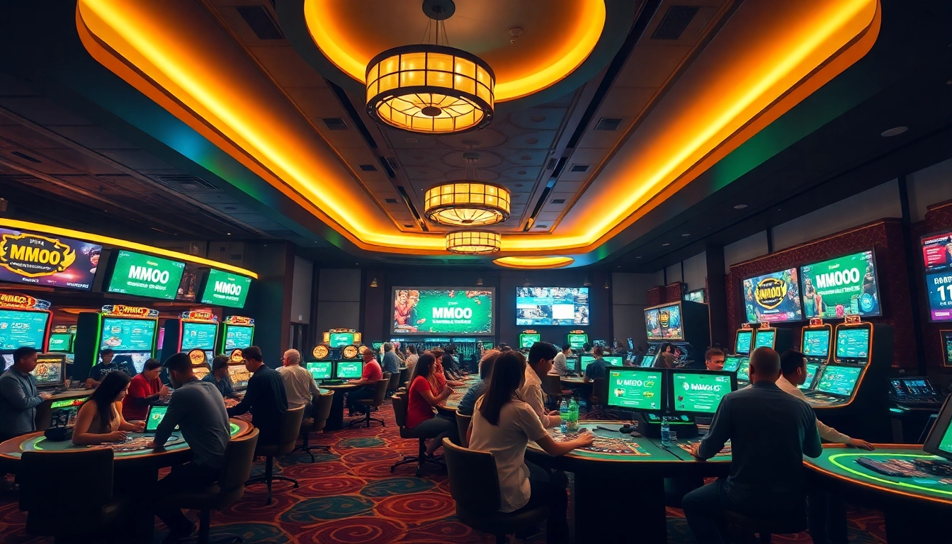 MMOO online gambling environment featuring diverse players and interactive gaming tables