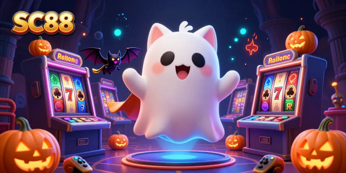 Experience SC88's haunted casino adventure with ghost cat, vampire bat, and glowing jack-o-lanterns.