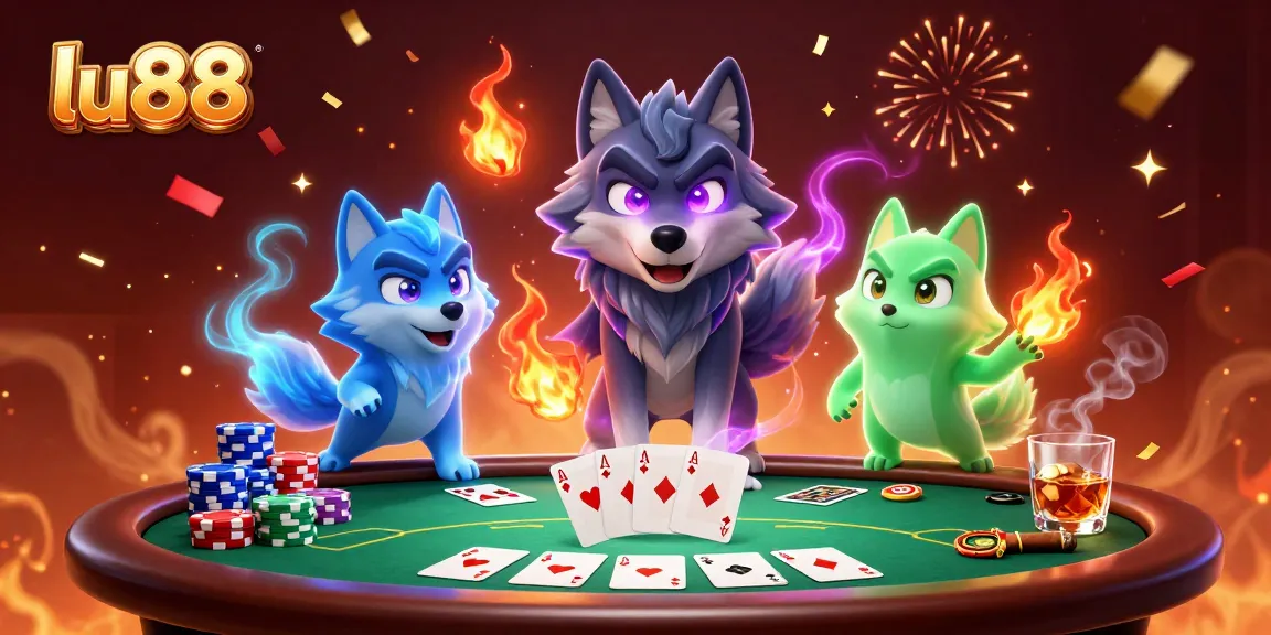 lu88 players enjoying a thrilling poker game with stunning visuals and neon effects