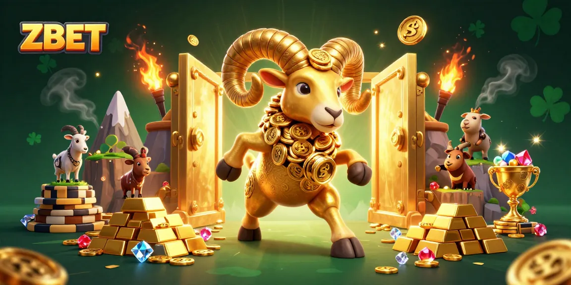 Experience thrilling wins with ZBET at a vibrant 3D casino featuring a charging golden ram.