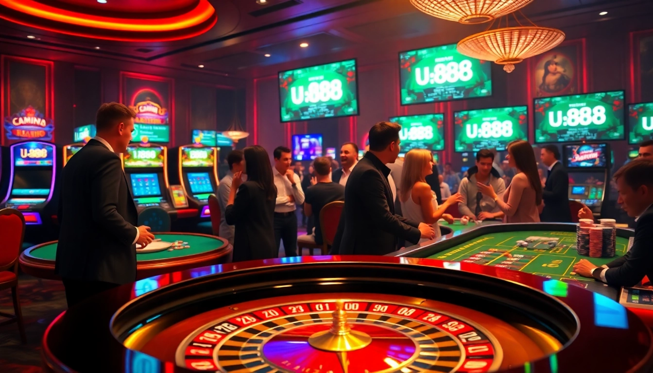 Experience the excitement of U 888 at a luxurious casino with vibrant tables and engaging games.