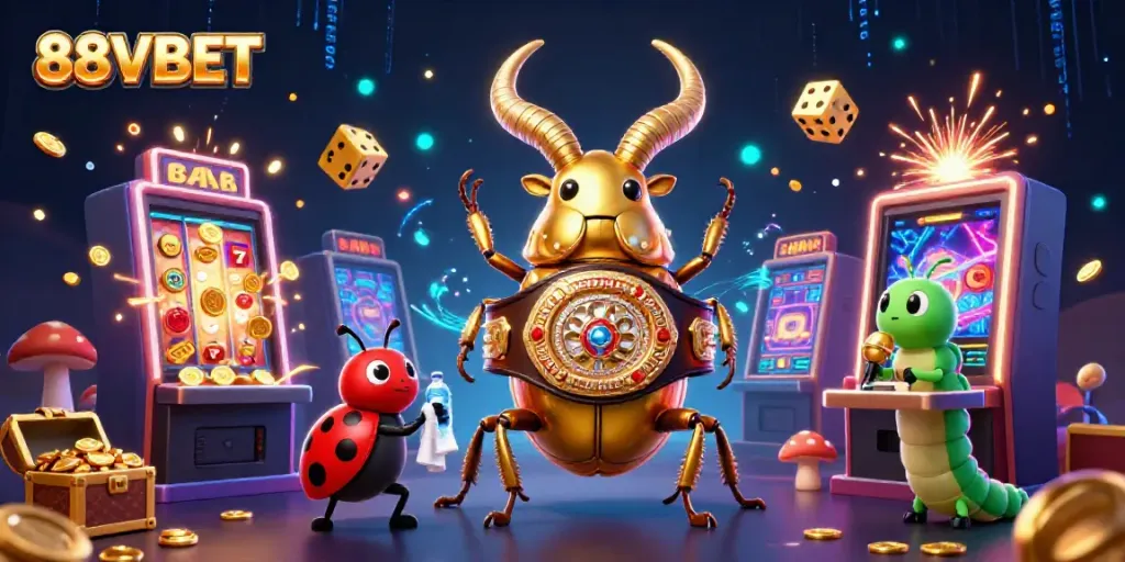 Experience the excitement at 88VBET with a vibrant 3D casino illustration showcasing action and games.
