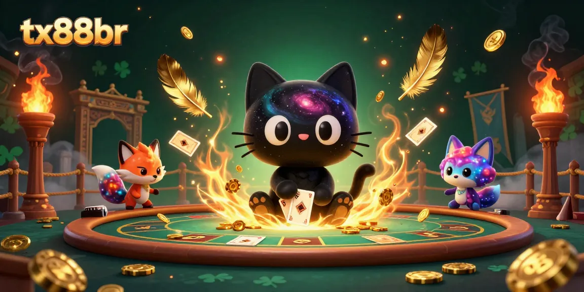 Experience winning at tx88br with dynamic casino illustrations of a cosmic table and enchanting characters.