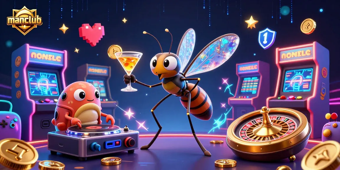 Experience thrilling gameplay at manclub with a vibrant, animated casino scene showcasing unique characters and gaming excitement.
