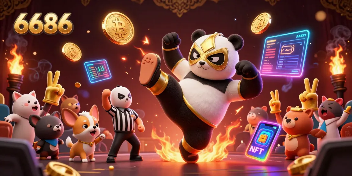 Engage with 6686's vibrant casino atmosphere featuring a panda wrestler and cheering fans.