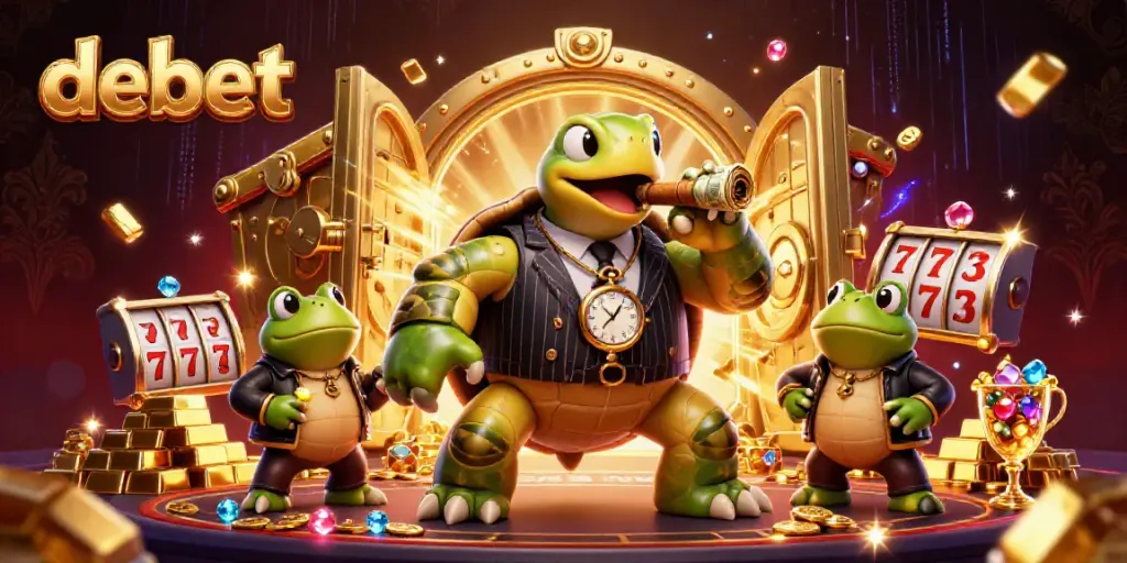 Experience thrilling moments at Debet Casino with a cartoon turtle mobster and frog enforcers!