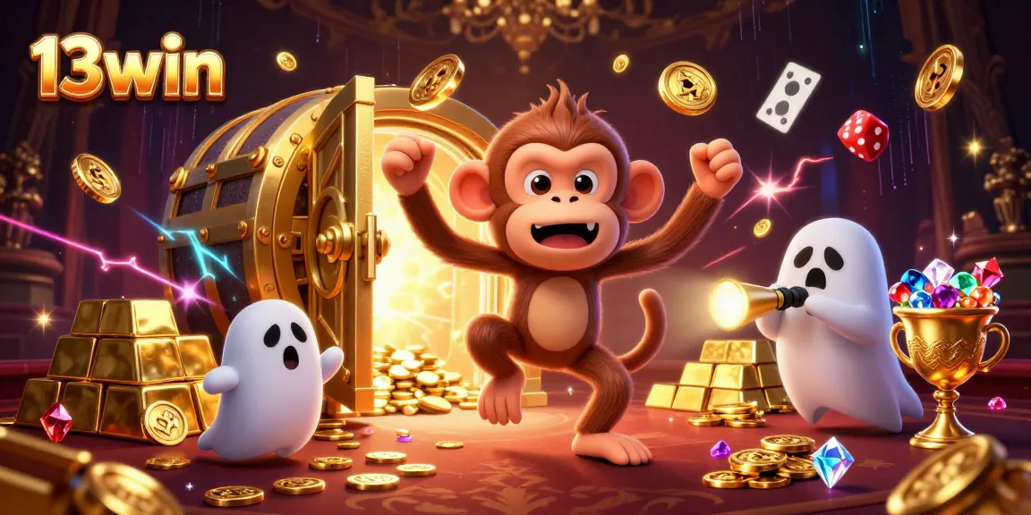Engage with 13win's exciting casino atmosphere featuring ghostly characters and golden treasures.