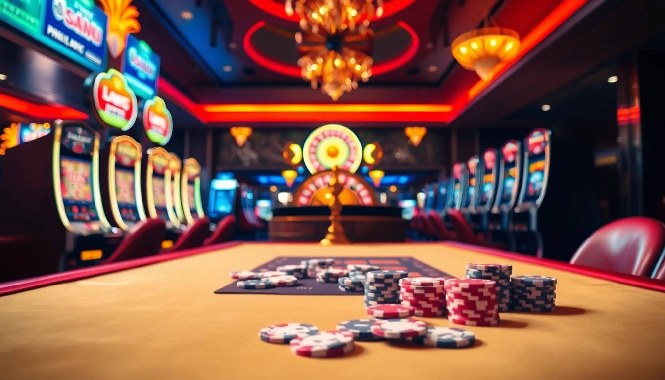 Engaging casino experience at https://fly88seo.com/ featuring vibrant slot machines and roulette.
