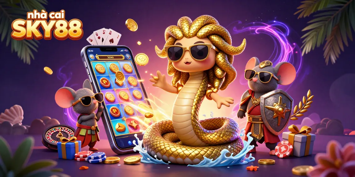 Experience the excitement of nhà cái SKY88 with vibrant gaming action and lively characters.
