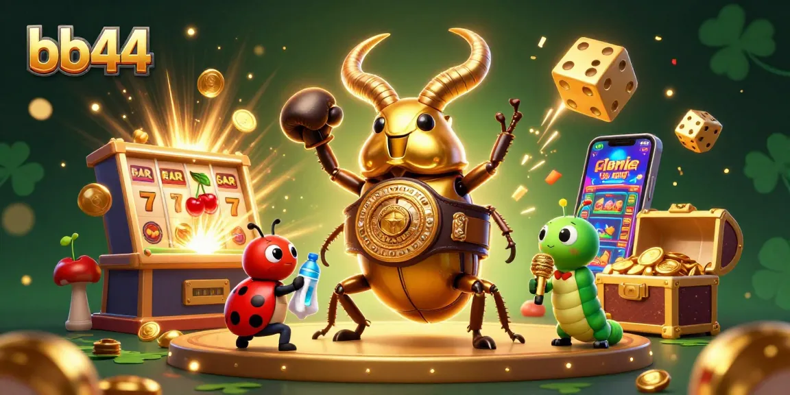 bb44 showcases an epic casino scene featuring a boxing beetle amidst jackpot explosions.