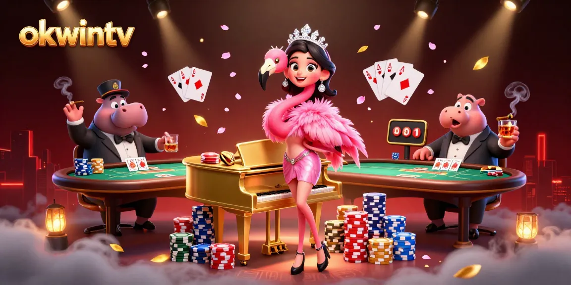 Engage with okwintv, enjoy dynamic gaming experiences, and vibrant casino ambiance amidst colorful poker elements.