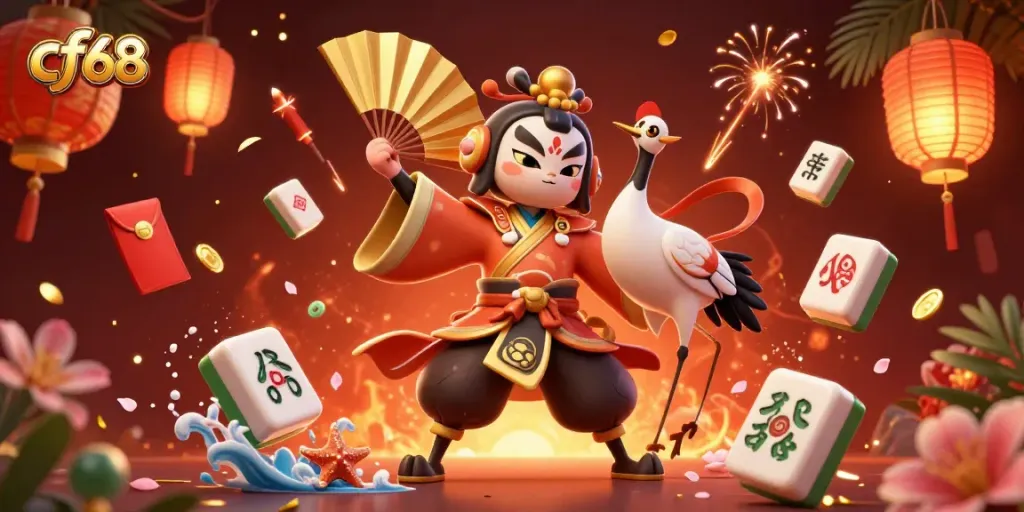 Experience vibrant gaming action with cf68, showcasing exciting casino characters and decorations.