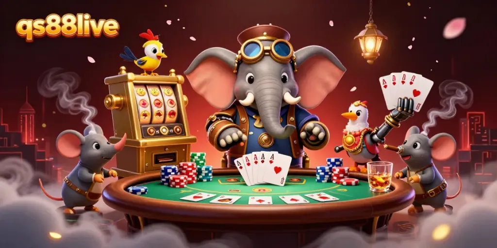 Experience the thrill of qs88live with dynamic poker action in a vibrant steampunk casino setting.