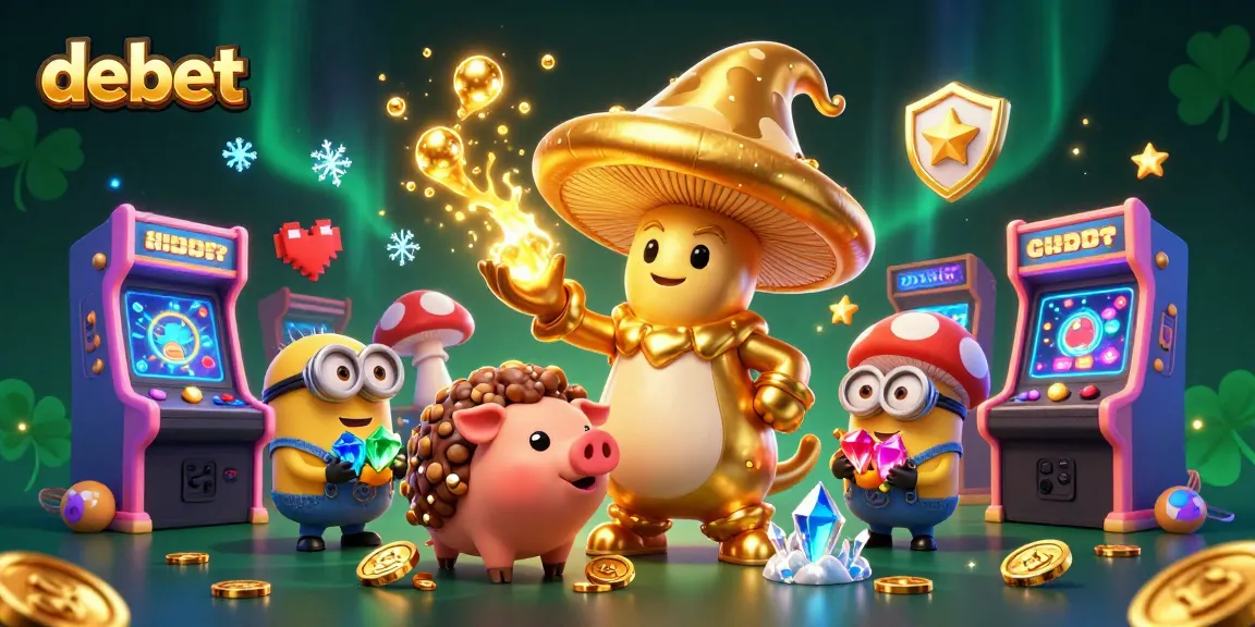Engage with the vibrant debet casino world featuring a magical mushroom wizard and treasure in 3D.