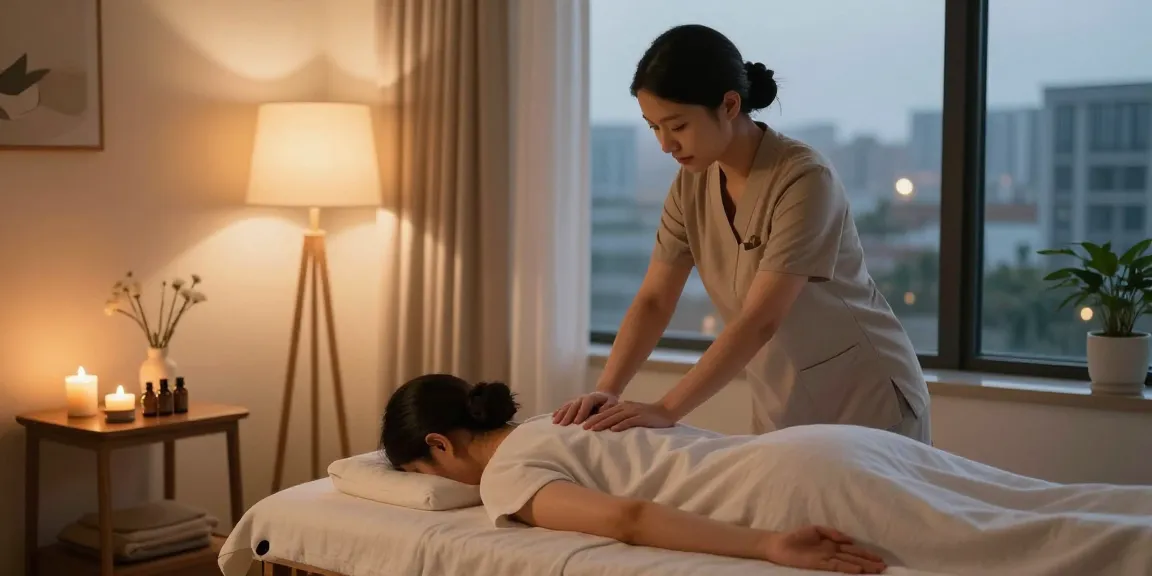 Relaxing 구로출장마사지 session at home with professional therapist creating a calming atmosphere.