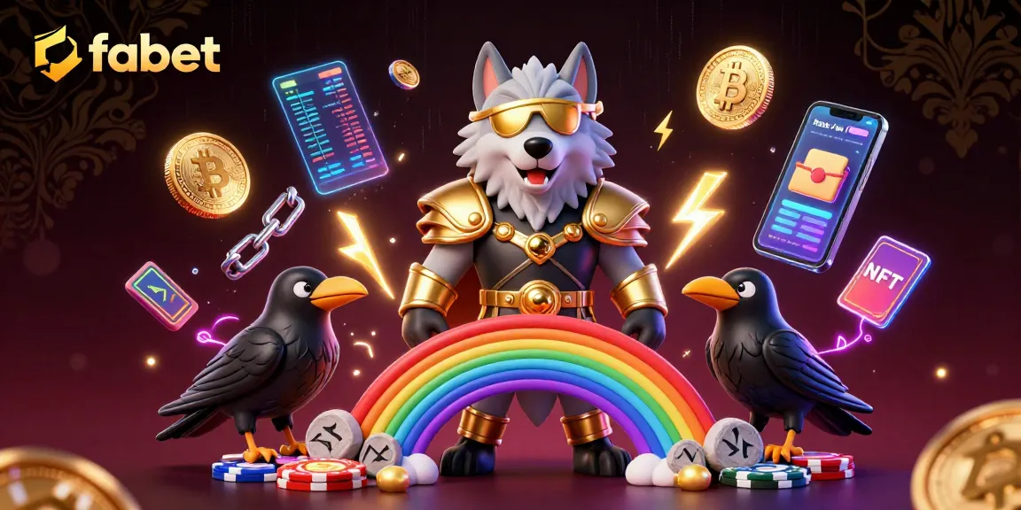 Join fabet's gaming adventure with a mythical Norse wolf on a vibrant casino bridge.