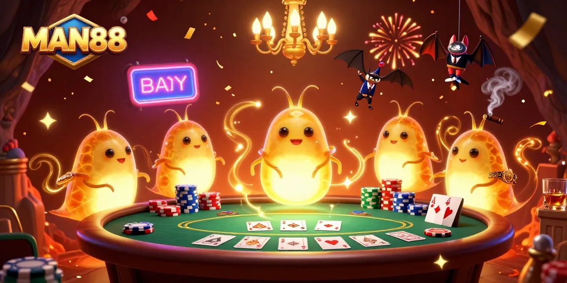 Experience thrilling poker action at MAN88 with glowworms lighting the high-stakes game.