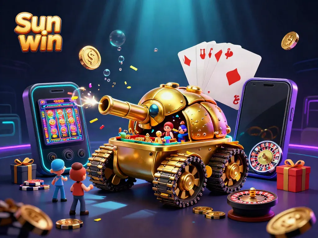 Engage in thrilling gameplay with Sun win as vibrant gold beetle tank opens to a miniature casino.