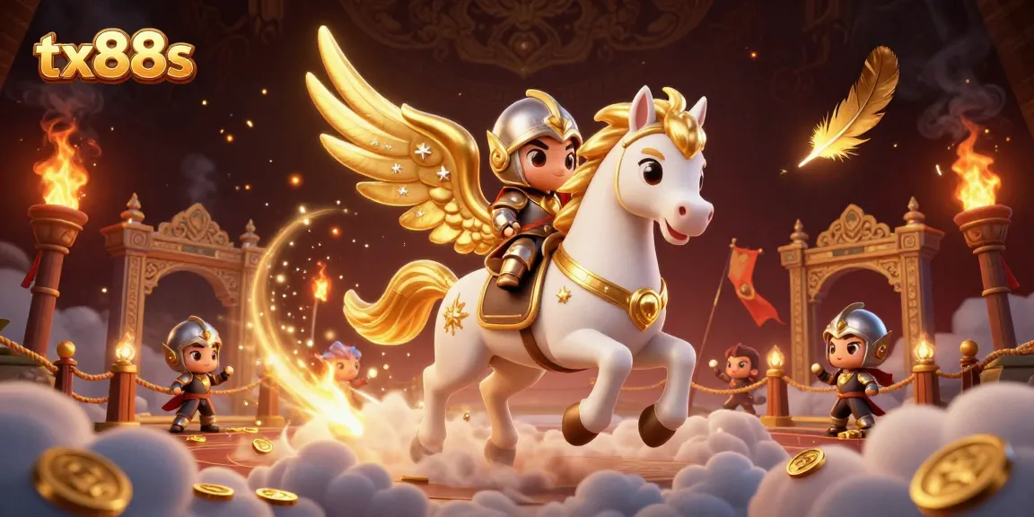 Engage in thrilling action with tx88s as the celestial horse and knight navigate a vibrant casino world.