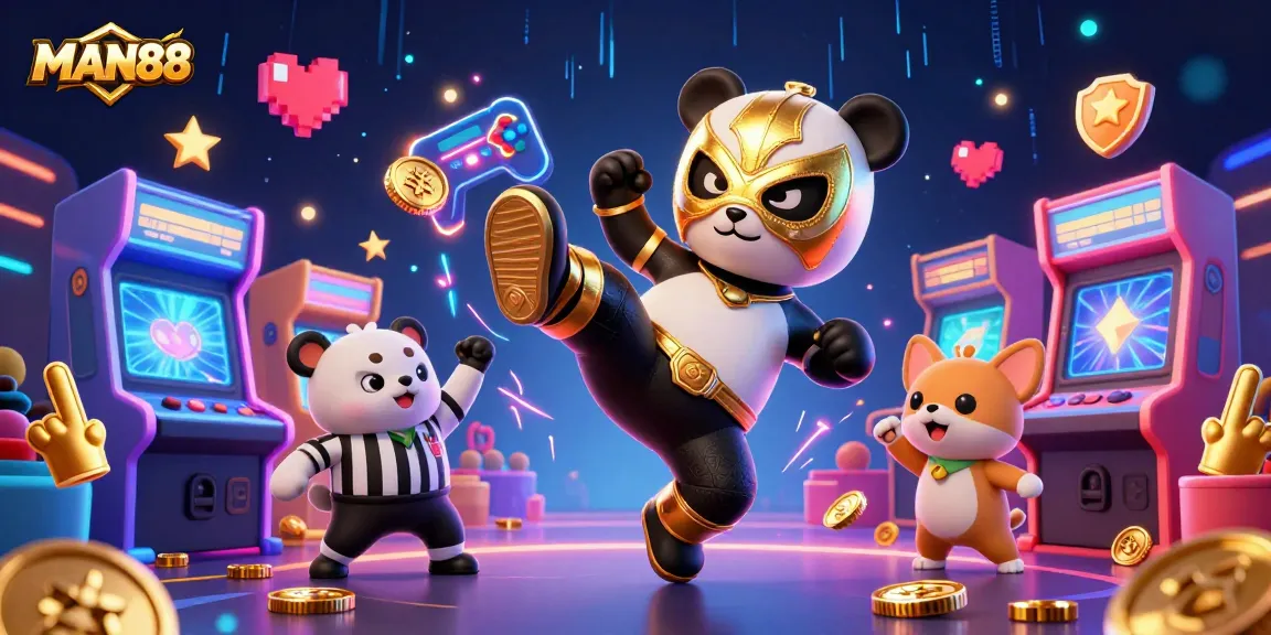 Experience high-paced gaming action with MAN88 in this exciting casino-themed illustration!