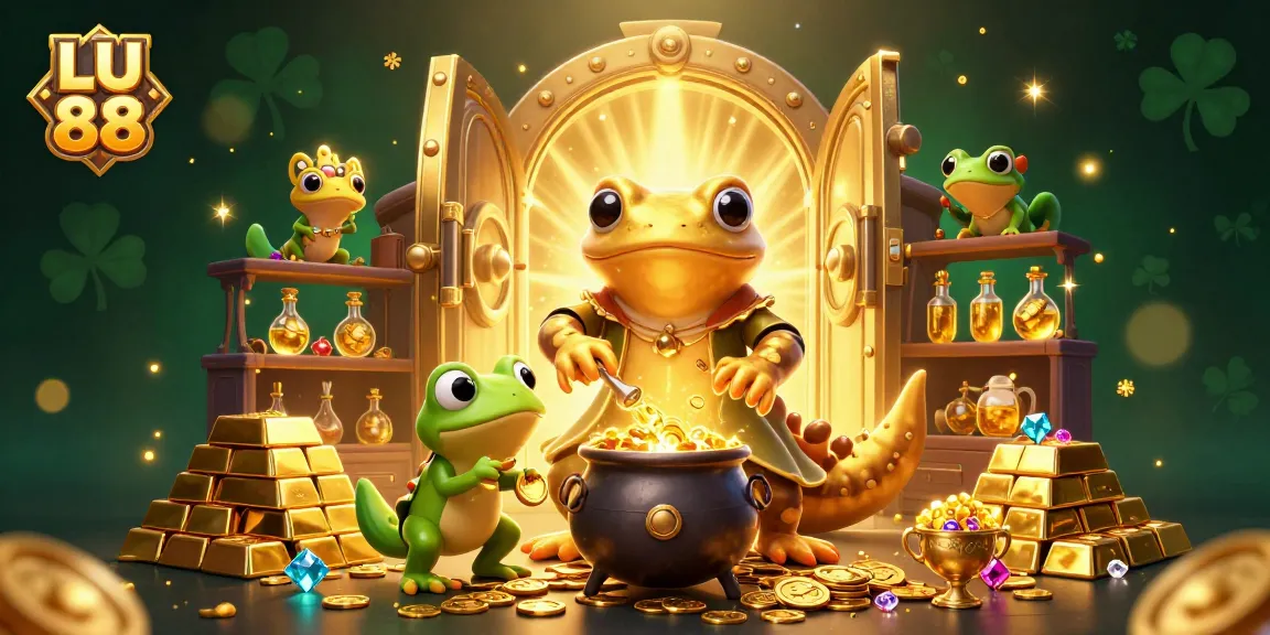 LU 88 welcomes players with a magical casino scene, showcasing gold coins and vibrant treasures.