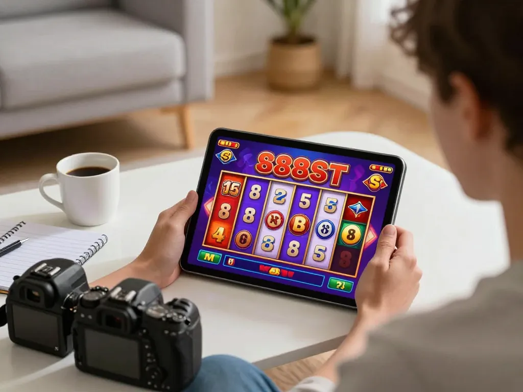 Engaging with the 888slot game on a tablet in a cozy home setting.