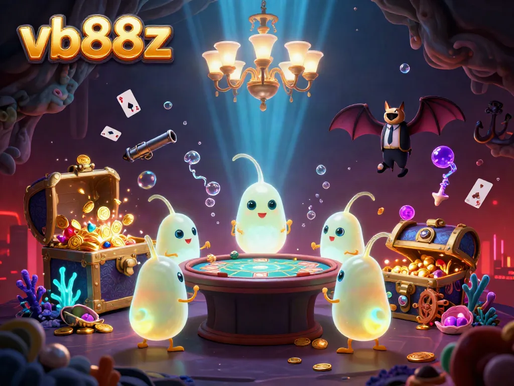 Experience the vibrant world of vb88z as glowworms illuminate a casino scene filled with treasures.