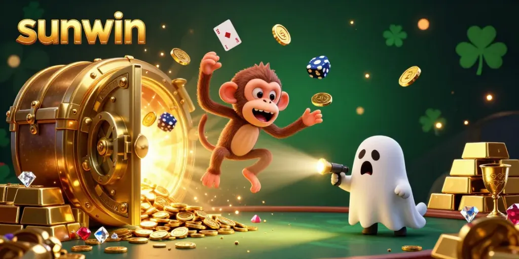 Engage in thrilling games at sunwin with a mischievous monkey juggling golden treasures in an enchanting casino.