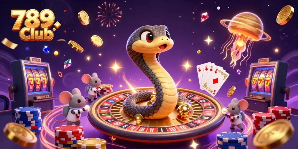 Experience the enchanting world of 789 Club with a cosmic scene of gaming excitement and vibrant betting action.