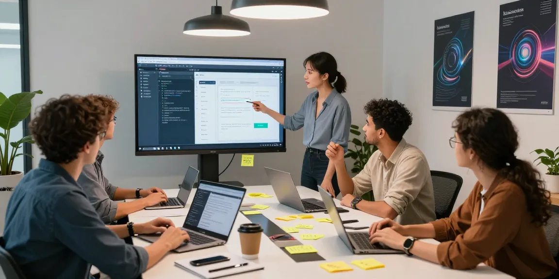 Download Telegram app development team collaborating in modern workspace.