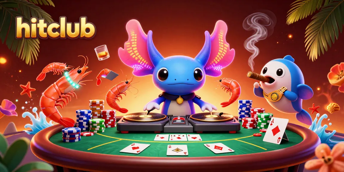 Spin and win at hitclub while grooving with the vibrant axolotl DJ and underwater characters.