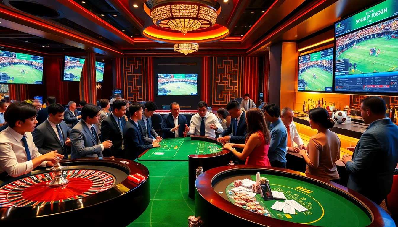 Experience trực tiếp bóng đá in a vibrant casino setting filled with excitement and energy.