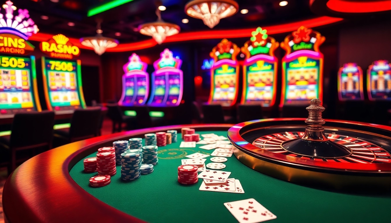 Naga99 players enjoying lively casino action with vibrant poker chips and roulette wheel.