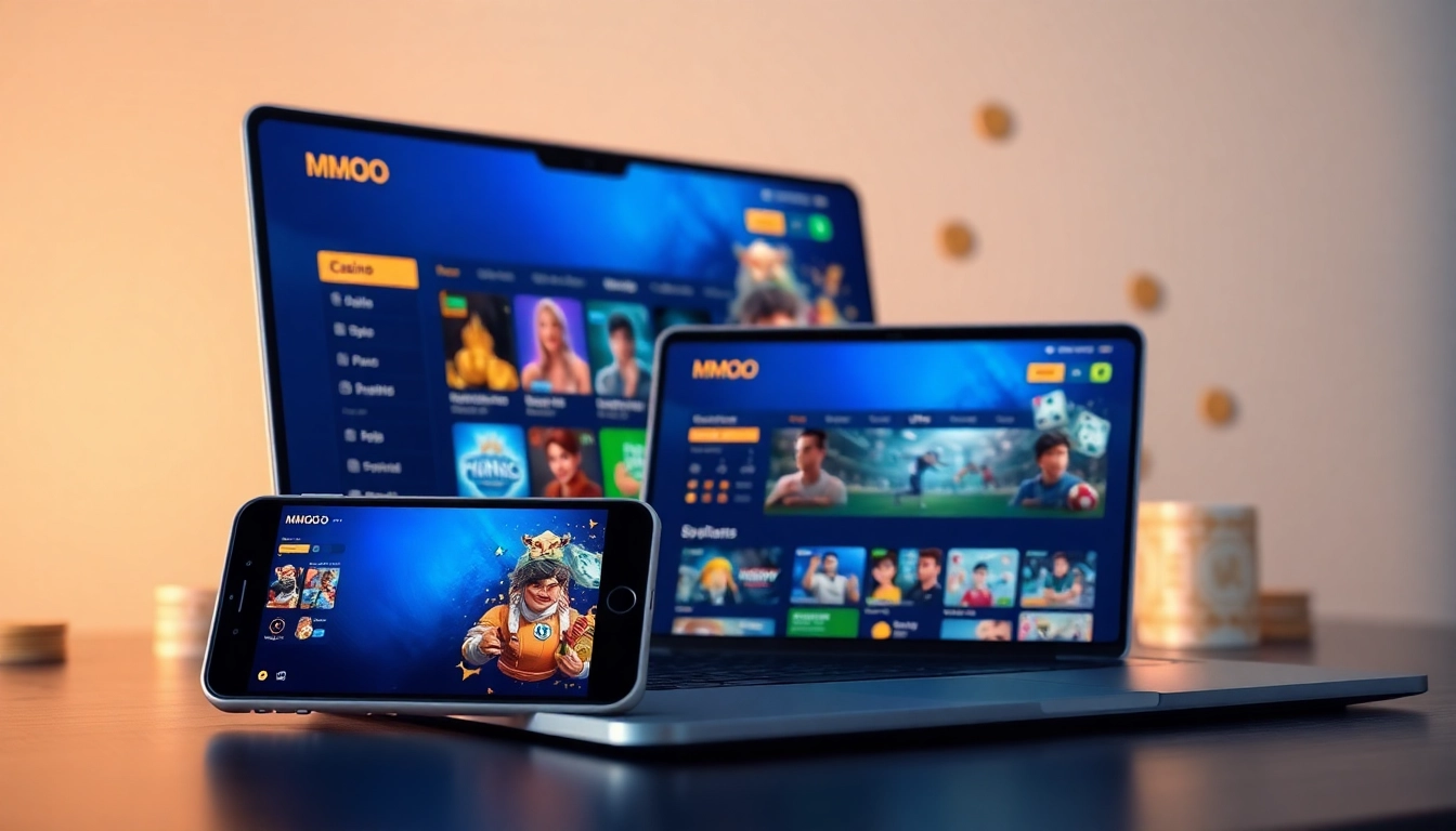 MMOO online gaming platform showcasing vibrant casino games and sports betting interface