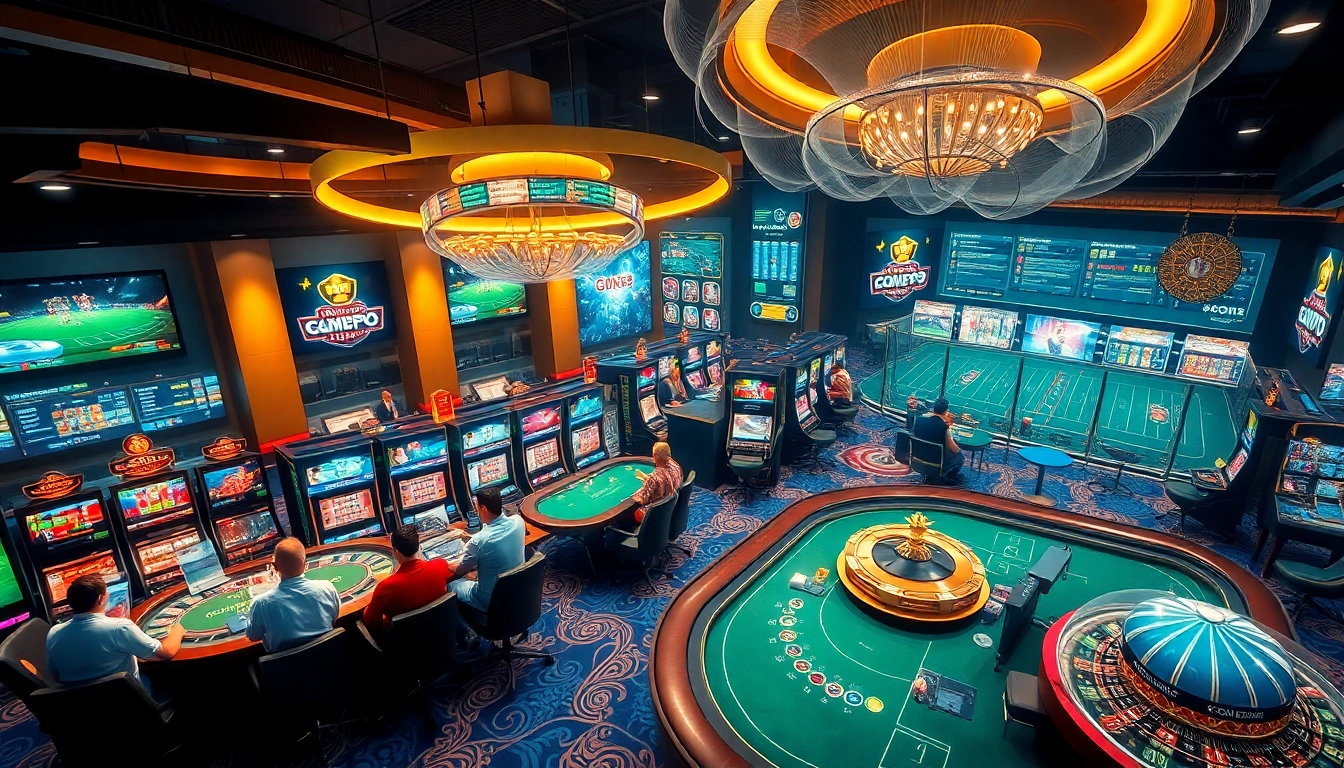 Players enjoying various games at GO99's vibrant online casino, showcasing poker and slot machines.